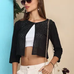 SZN Women Black Open Front Shrug image 5