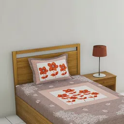 MILAAV Brown Floral 144 TC Single Bedsheet with 1 Pillow Covers image 4