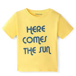 Babyoye 100% Oragnic Cotton Knit with Eco Jiva Finish Dungarees & Half Sleeves T-Shirt Sun & Text Print - Blue & Yellow image 5