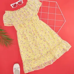 Pantaloons Junior Yellow & Pink Floral Print Dress-picture-32