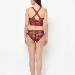 Da Intimo Maroon Lace Bralette With Bikini Panty-picture-27