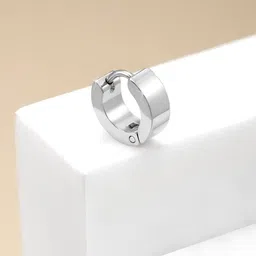 Peora Men Stainless Steel Silver Plated Circular Shaped Hoop Earrings image 1