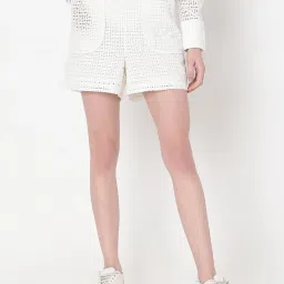 Vero Moda White Cotton Self Design Shorts image 2