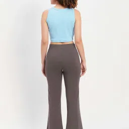 Clovia Blue & Grey Cotton Sports Cropped T-Shirt Track Pants Set image 2