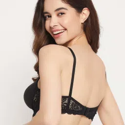 Clovia Black Cotton Lace Work Everyday Bra image 2