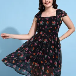 MISS HAUTE Floral Print Georgette Fit & Flare Dress-picture-19