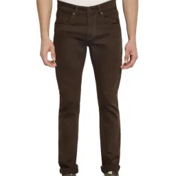 Cantabil Brown Regular Fit Lightly Washed Jeans-image-4