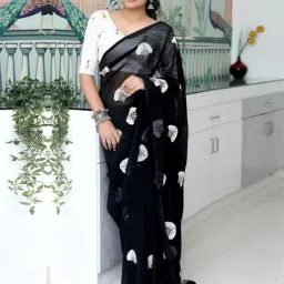Saree Mall Black Georgette Embroidery Saree with Blouse Piece-picture-33