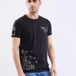 Spykar Black Cotton Regular Fit Graphic Print T-Shirt image 4