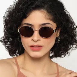 PELLE LUXUR Unisex Brown Lens & Gold-Toned Oval Sunglasses With UV Protected Lens PLSG9049-picture-11