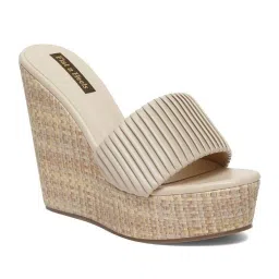 Flat N Heels Women's Beige Casual Wedges image 2