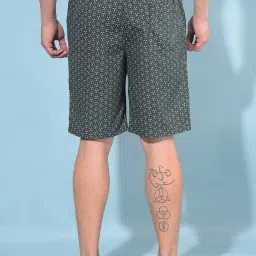 Crimsoune Club Olive Cotton Regular Fit Printed Lounge Shorts image 2