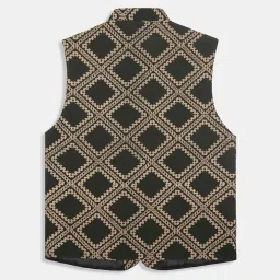 CHARCHIT Boys Dark Green Cotton Blend Printed Nehru Jacket image 2