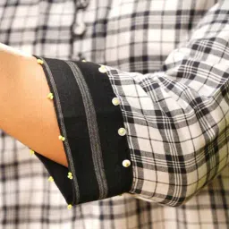 Jaypore White Checked Hand Woven Straight Fit Kurta image 4