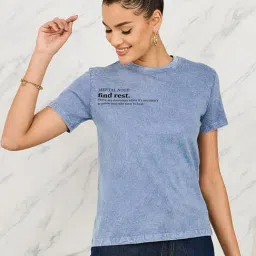 Styli Denim Blue Cotton Printed T-Shirt-image-41