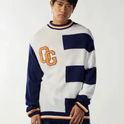 Bewakoof White Relaxed Fit Colorblock Oversized Sweater-picture-25