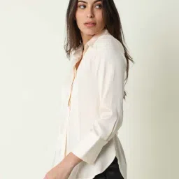 RAREISM White Polyester Solid Long Sleeves Shirt image 3