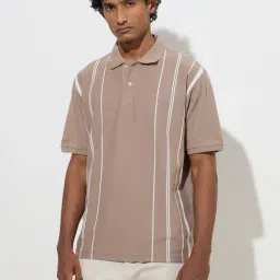 WES Casuals by Westside Taupe Relaxed-Fit Cotton-Blend Polo T-Shirt-picture-14