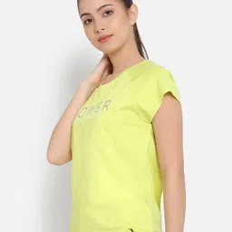 Anta Women Green Typography Printed Cotton T-shirt image 5