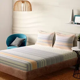 Portico Nubian Essence Blue Abstract Cotton 164 TC Super King Bedsheet Set-2.74 m X 2.74 m-image-26