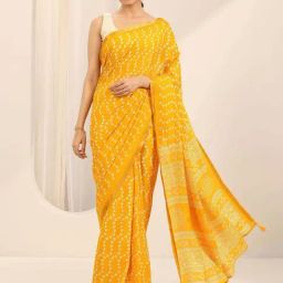 Libas Mustard Floral Print Saree with Unstitched Blouse-picture-9