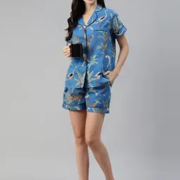 Divena Blue Cotton Printed Shirt & Shorts Set image 4
