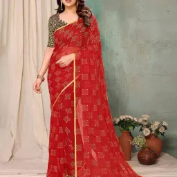 FABMORA Red Chiffon Embellished Saree With Unstitched Blouse-picture-22
