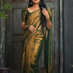 Anjaneya Sarees Green Silk Woven Saree With Unstitched Blouse image 3