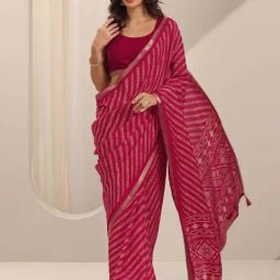 Libas Pink Leheriya Print Saree with Unstitched Blouse-picture-18