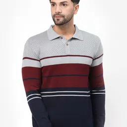 Kalt Men Striped Polo Collar Pockets T-shirt image 1