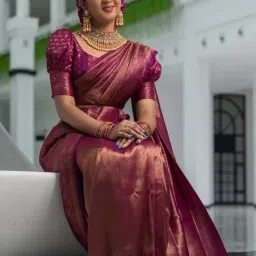 Anjaneya Sarees Purple Silk Woven Saree With Unstitched Blouse image 3