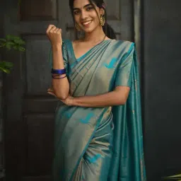 Anjaneya Sarees Blue Silk Woven Saree With Unstitched Blouse image 2