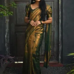 Anjaneya Sarees Green Silk Woven Saree With Unstitched Blouse-picture-11