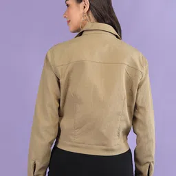 CHKOKKO Women Solid Crop Tailored Jacket image 5