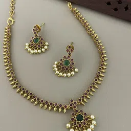 FIRST TOUCH Gold Plated AD Studded Jewellery Set image 5