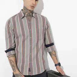 The Roadster Life Co. Pure Cotton Self Design Striped Casual Shirt-image-57