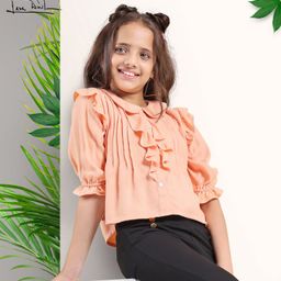 arias by lara dutta Arias Viscose Moss Ruffle Top - Peach-picture-20