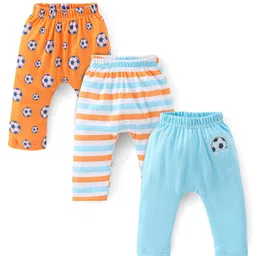 Babyhug Cotton Knit Diaper Pant Stripes & Soccer Ball Print Pack of 3 - Orange & Blue-image-20