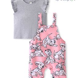 Babyoye Disney Interlock Knit Frill Sleeve Top & Dungaree Set with 101 Dalmatian Print- Multicolor-picture-43