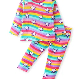 Babyhug Cotton Knit Full Sleeves Night Suit With Stars Print - Multicolor-picture-14
