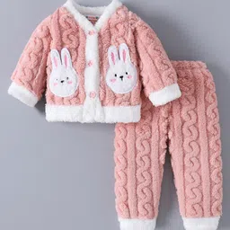 Kookie Kids Full Sleeves Winter Wear Night Suit with Bunny Aplique - Pink-picture-14