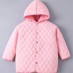 Kookie Kids Full Sleeves Padded Hooded Jacket with Solid Colour & Quilted Design - Pink-image-9
