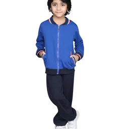 ZIP ZAP ZOOP Cotton Full Sleeves Cut & Sew Zipper Jacket With Solid Track Pants Set - Blue-picture-25