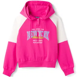 Pine Kids Cotton Knit Full Sleeves Hooded Sweatshirt With New York Print - Dark Pink & White-image-81