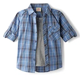 Rikidoos Full Sleeves Checked Shirt With Attached Tee - Blue & Grey-picture-34