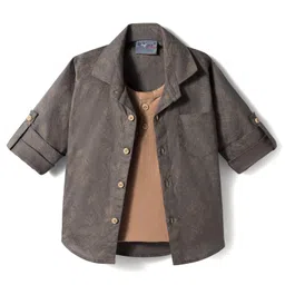Dapper Dudes Full Sleeves Textured Shirt With Attached Tee - Olive Green image 1