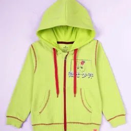 Kiddopanti Fleece Knit Full Sleeves Kawaii Girl Printed Light Winter Hooded Sweatshirt - Neon Green-image-67