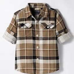 Ruff 100% Cotton Corduroy Woven Full Sleeves Shirt With Checks - Brown-picture-24