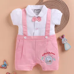 Wonderchild Half Sleeves Bunny Badge Detailed Romper - White & Peach-image-0