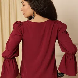 AKIMIA Puff Sleeve Ruffles Crepe Blouson Top image 4